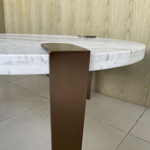 Defaico <strong>Round</strong> Marble <strong>Coffee</strong> <strong>Table</strong> Set Stainless Steel Leg For Dining Room Living Room