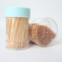 Vente en gros de cure-dents en bambou écologiques de 65 mm, biodégradables, pour les fêtes d'enfants et les mariages, emballés dans une bouteille transparente