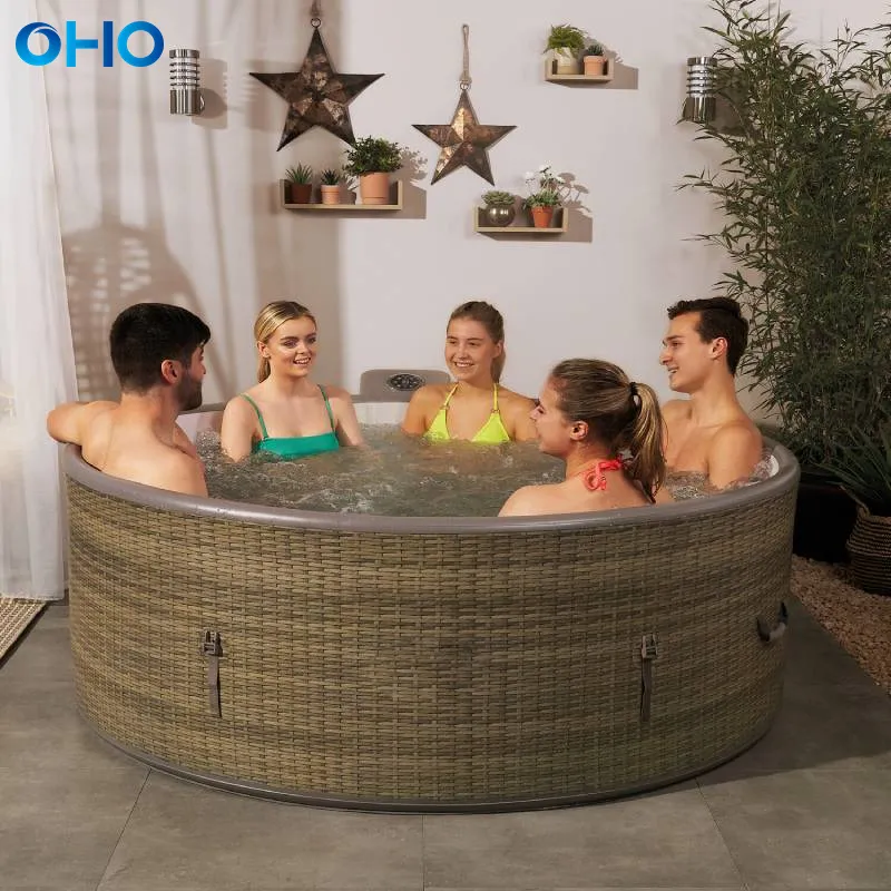 OHO Rattan Weave Texture vasca da bagno gonfiabile vasca idromassaggio portatile per interni ed esterni Spa Hot Tube