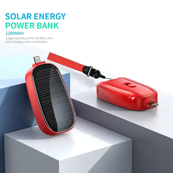 Banco de energía Solar de 1200mAh, cargador de batería externo Poverbank de carga portátil, llavero Powerbank de carga rápida para iPhone TIPO C