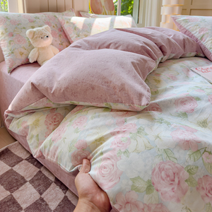 Set di Biancheria da Letto Fantasy Dream Rose 100% Cotone per Ragazze, 4 Pezzi, <span class=keywords><strong>Copripiumino</strong></span> 200TC King Size, Motivo Vegetale per Hotel - Product Image 2