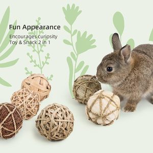 Eco-friendly Cotton Straw Rope <b>Ball</b> with Corn Knot Toys for Rabbits Guinea Pigs Chinchilla - Product Image 3