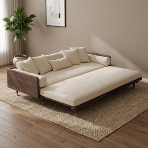 Lit de repos moderne en teck massif avec coussin rembourré, plateforme allongée et design minimaliste contemporain - Product Image 3