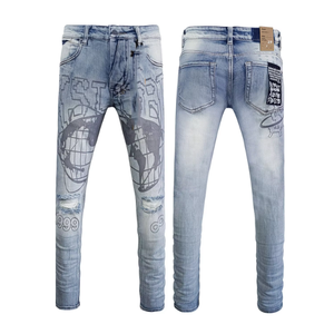 Jeans de Mezclilla de Alta Calidad, Marca de Diseño de Lujo Ksubiy, Cintura Media, Lavado Claro, Estilo Casual Hip Pop, Elásticos y Rotos, Ropa Urbana para Hombre - Product Image 2
