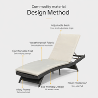 Chaise longue pliante en rotin PE Meiqi pour extérieur, lit de repos en osier pour patio, jardin, bord de piscine, plage, chaise inclinable pour villa et usage extérieur
