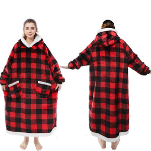 Felpa con Cappuccio Personalizzabile Taglie Forti, in Pile Caldo e Pesante, a Quadri, con Maniche Utilizzabili come Coperta TV - Product Image 4