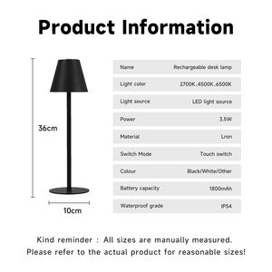 Lampu meja sentuh tanpa kabel, cahaya malam LED Modern dapat diisi ulang untuk dekorasi kamar tidur, lampu meja dioperasikan peredupan <span class=keywords><strong>3</strong></span> warna - Product Image 3