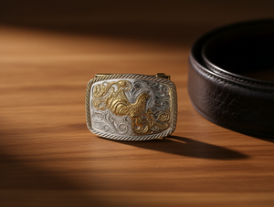 Fibbia per Cintura Grande in Argento e Oro, Rotonda e Quadrata, 5.0cm, Placcata - Product Image 2