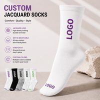 Chaussettes personnalisées OEM, faible MOQ, chaussettes jacquard à col ras du cou, chaussettes à logo en tricot haute densité, chaussettes en coton doux pour la promotion de marques de mode