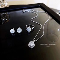 Conjunto de Joyería para Mujer con Collar, Anillo y Aretes con Brillantes, Diseño Elegante y Lujoso, Nueva Moda de Boda, Joyería de Cobre al por Mayor