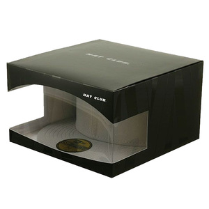 black transparent window luxury custom logo paperbox cardboard fedora hat paper gift box packaging for cap