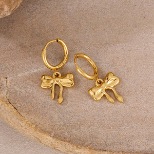 Giá tốt nhất Bông tai cho phụ nữ thép không gỉ phong cách thời trang Bowknot mạ Vàng Hoop Bông tai trang sức bán buôn - Product Image 3