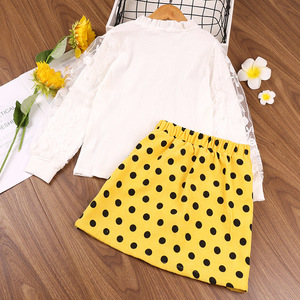 2022 nuovo 2 pz set per ragazze vestiti per adolescenti manica lunga + gonna corta gialla vestiti estivi per bambini - Product Image 2