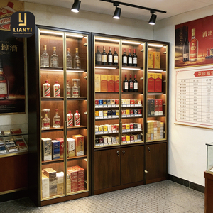 Vitrine murale pour tabac et vin avec étagères réglables, façade en verre éclairée par LED pour une meilleure visibilité en magasin - Product Image 3