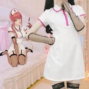 Anime testere adam Makima Cosplay güç kostüm seksi hemşire üniforması tam Set eldiven şapkalar cadılar bayramı Cosplay kostüm