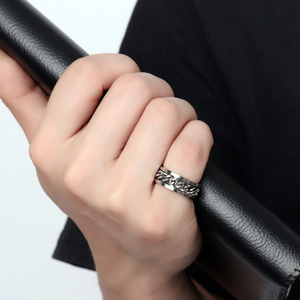 Anello Rotante con Catena Cubana in Acciaio Inossidabile Placcato Oro, Gioielli da Uomo alla Moda, Antiossidante e Impermeabile MGJZ028 - Product Image 3