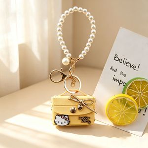 Lindo Llavero Colgante de Gato Mini de Piel Sintética con Bolso Cuadrado Pequeño, Lazo Dulce, Cordón de Perlas y Almacenamiento para Auriculares, Estilo Retro Hello - Product Image 4