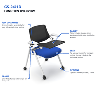 Chaise de formation ergonomique avec tablette pivotante, siège rembourré, dossier en maille, accoudoirs et roulettes à quatre pieds – Chaise de réunion