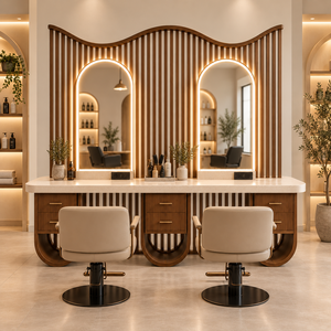 Meubles de salon de coiffure sur mesure, présentoirs, comptoirs de réception, miroirs muraux pour l'aménagement complet de la boutique - Product Image 2