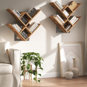 Tủ sách gỗ hiện đại, đơn giản, sáng tạo, kiểu dáng mới hình cây, giá sách cho phòng khách, sàn gỗ sắt, có kệ treo tường - Product Image 3