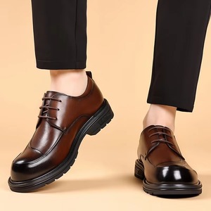 <span class=keywords><strong>Chaussures</strong></span> habillées en cuir véritable pour hommes, en cuir <span class=keywords><strong>de</strong></span> vachette première couche, à bout large, pour le quotidien, avec fermeture à lacets, idéales pour l'automne - Product Image 4