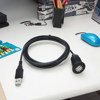 Kustom 1m USB 2.0 Male ke Dual Female kabel ekstensi Dashboard Flush Mount PVC jaket Braid untuk mobil komputer