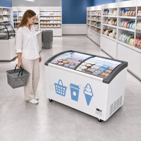 Congélateur à glace commercial 720L avec porte en verre incurvée, refroidissement direct, serrure de porte, congélateur horizontal pour restaurant