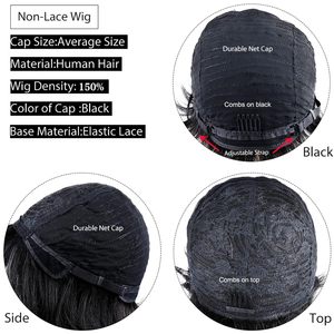 Perruque <span class=keywords><strong>Cheveux</strong></span> Brésiliens Remy Noir Naturel <span class=keywords><strong>Courts</strong></span> à Couper <span class=keywords><strong>avec</strong></span> <span class=keywords><strong>Frange</strong></span>, Bonnet en Filet Rose, Ajustement Sécurisé, Densité 150%, Pour Coiffures Quotidiennes et Formelles - Product Image 6