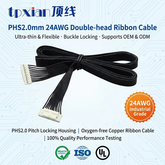 Custom PHS 2.0mm Pitch Harness 20015HS-nn Secure Lock to 24AWG Flexible Silicone Ribbon Flat Cable