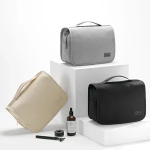 Travel <b>Makeup</b> Bag Polyester Zipper Closure Soft Handle Letter Pattern High Capacity Waterproof Toiletries <b>Storage</b> Pouch <b>for</b> - Product Image 1