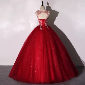 Claret Ball Gown Wedding Dress Sweetheart Neckline Empire Waist Tulle Fabric Women's Formal Dress - Product Image 4