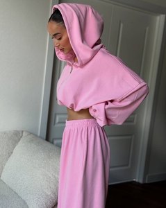 Ensemble de sweat-shirts à capuche et pantalons larges pour femmes, automne, personnalisez votre logo, ensemble deux pièces - Product Image 4