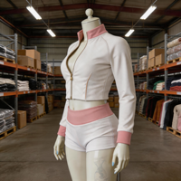 Conjunto de 2 Piezas: Chaqueta Corta con Cuello Alto y Shorts de Cintura Alta con Efecto Levanta Glúteos, Estilo Vanguardista, Minimalista y Urbano para Verano
