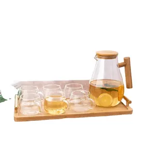 1800ml heat-resistant glass kettle mug bamboo tray collection high-end restaurant shared water combination Traje de hervidor de