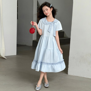 Vestido <span class=keywords><strong>de</strong></span> Verano Casual <span class=keywords><strong>para</strong></span> Niñas Grandes, con Cuello Redondo, Diseño a Cuadros, Manga Corta, Transpirable y Fresco - Product Image 1