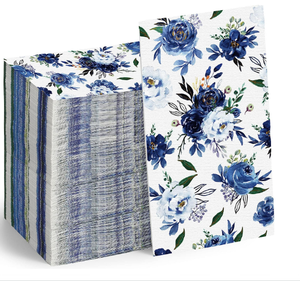 Lot de 16 serviettes florales <span class=keywords><strong>bleu</strong></span> <span class=keywords><strong>marine</strong></span> essuie-mains jetables serviettes en <span class=keywords><strong>papier</strong></span> pour invités <span class=keywords><strong>papier</strong></span> décoratif à - Product Image 1