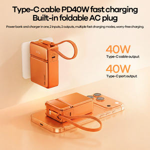 10000mAh Wall Plug Power Bank & <b>Charger</b> Built-in <b>Type</b>-<b>C</b> <b>Cable</b> PD40W Fast Charging Foldable AC LED Display Banks FP-17 Power Bank - Product Image 4