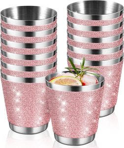 Copas de vino ostentosas de 1oz, vasos de chupito de Metal con purpurina, vasos de chupito rosas de acero inoxidable para novia, boda, <span class=keywords><strong>whisky</strong></span>, cumpleaños de mujer - Product Image 1
