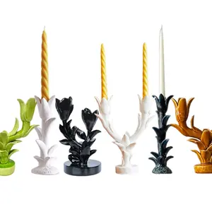 Candélabres à tulipes vertes en céramique, pilier de magnolia noir, porte-bougies en porcelaine, blanc, floral, porte-bougies