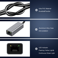 Konverter kartu Gigabit Tipe C ke RJ45, USB C ke RJ45 USB Tipe C LAN mendukung 10/100/1000Mbps untuk Laptop/Tablet/ponsel pintar/PC
