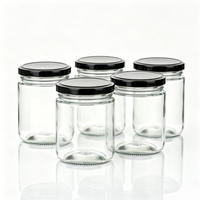 Pot en verre 300 ml 450 ml, transparent, rond, pour le stockage des aliments, avec couvercle à vis en métal noir, pour épices, miel, confiture, emballage