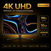 Moniteur professionnel IPS 4K UHD de 32 pouces, 3840x2160, 98% DCI-P3, 10 bits HDR400, Type-C 65W, KVM compatible pour la photographie de conception, OEM
