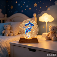 Lampe de nuit LED en verre lumineux en forme d'anneau avec impression couleur UV, lumière ambiante USB pour la maison, design moderne minimaliste