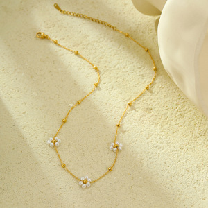 Nuevo collar de borla de flor de perla de acero inoxidable | Gargantilla de capas largas Cadena de clavícula Joyería que no se decolora - Product Image 5