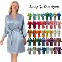 Bata de satén de seda de lujo para mujer, 55 colores, cuello en V, manga tres cuartos, largo hasta la rodilla, para spa, fiestas, damas de honor, tallas grandes