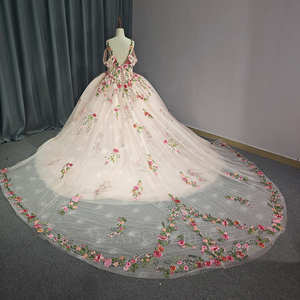 Vestido de Quinceañera Rosa de Gasa con Cristales Dy5734, Apliques de Flores 3D, Cintura Natural, Hecho a Medida para Fiesta - Product Image 3