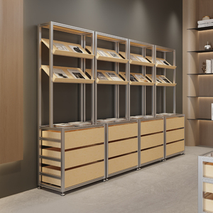 خزانة عرض من ألواح خشب البتولا لقاعة المعارض، رف عرض عصري بإطار ألومنيوم للاستخدام التجاري في مراكز التسوق - Product Image 1