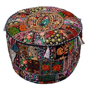 Housse de pouf rond en patchwork indien avec fermeture éclair, housse de pouf bohème, coussins décoratifs pour le sol, poufs de siège au meilleur prix - Product Image 1
