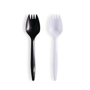 Cấp thực phẩm 2.5g dao kéo số lượng lớn Plastik PP bọc sporks nhựa trắng/đen nhựa dùng một lần spork với biểu tượng tùy chỉnh