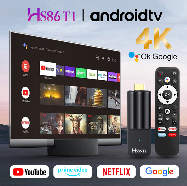 Android TV Stick HS86 T1 HD2.0 4K UHD Screen Cast Chipset Rockchip RK3518 Low Power Consumption 2GB 16GB Game TV Box Wholesale